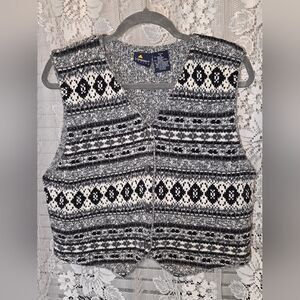 Lizsport, Vintage 90s Cable Knit Black Patterned Knit Vest Med Petite